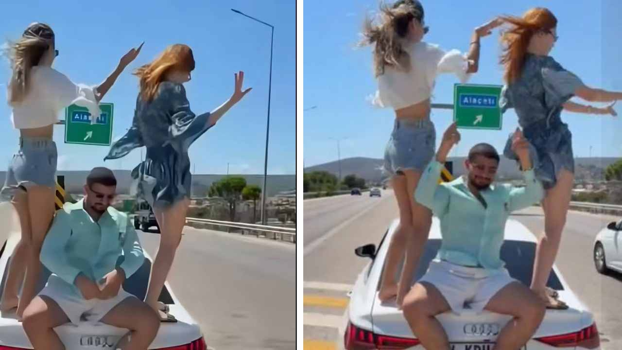 Otoyolda pes dedirten görüntüler! Araç üzerinde dans edip paylaştılar Haber gorseli